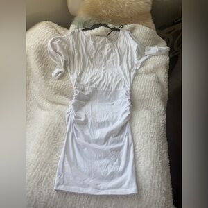 NWT- Monrow all cotton long sleeve  ruched White Dress -size XS